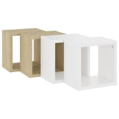 Vidaxl Stenske police kockaste 4 kosi bele in sonoma hrast 22x15x22 cm