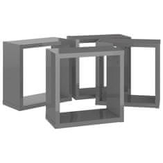 Vidaxl Stenske police kockaste 4 kosi visok sijaj sive 30x15x30 cm
