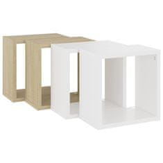 Vidaxl Stenske police kockaste 4 kosi bele in sonoma hrast 26x15x26 cm