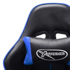 Vidaxl Gaming stol z oporo za noge črno in modro umetno usnje