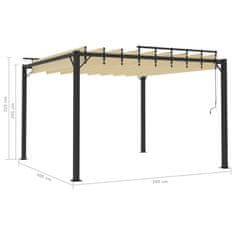 Vidaxl Paviljon z rešetkasto streho 3x3 m krem blago in aluminij