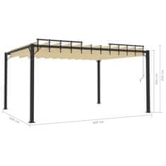 Vidaxl Paviljon z rešetkasto streho 3x4 m krem blago in aluminij