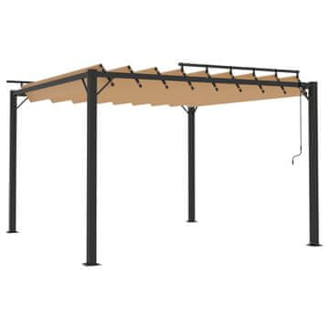 Vidaxl Paviljon z rešetkasto streho 3x3 m taupe blago in aluminij
