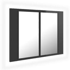 Vidaxl LED kopalniška omarica z ogledalom visok sijaj siva 60x12x45 cm