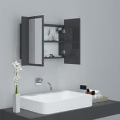 Vidaxl LED kopalniška omarica z ogledalom visok sijaj siva 60x12x45 cm