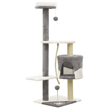 Vidaxl Mačje drevo s praskalniki iz sisala sivo in belo 120 cm