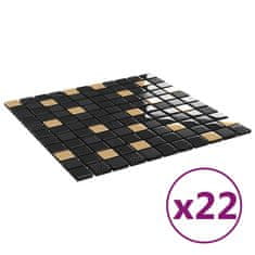 Vidaxl Mozaik ploščice 22 kosov črne in zlate 30x30 cm steklo