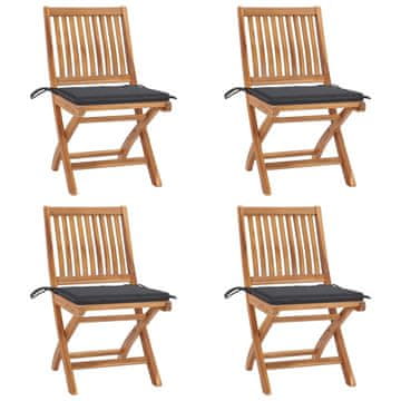 Vidaxl Zložljivi vrtni stoli z blazinami 4 kosi trdna tikovina