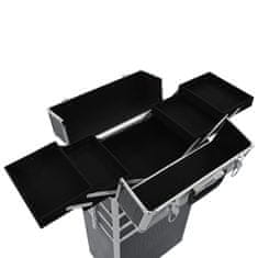 Vidaxl Voziček za ličila iz aluminija črn s krokodiljim vzorcem