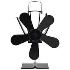 Greatstore Ventilator za kamin na toploto s 5 krili črn