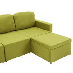 Greatstore Trosed modularni kavč z ležiščem zelen iz blaga