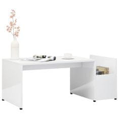 shumee Klubska mizica visok sijaj bela 90x45x35 cm iverna plošča