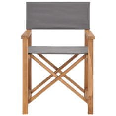 Vidaxl Zložljiv režiserski stol 2 kosa sive barve trdna tikovina