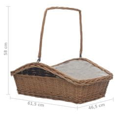 Vidaxl 286989 Koš za drva z ročajem 61,5x46,5x58 cm Rjava vrba