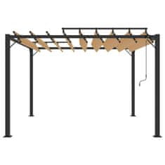 Vidaxl Paviljon z rešetkasto streho 3x3 m taupe blago in aluminij
