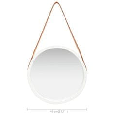 Vidaxl Stensko ogledalo s pasom 40 cm belo