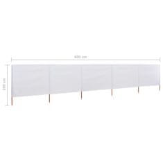 Vidaxl 5-panelni vetrobran tkanina 600x160 cm peščeno bel
