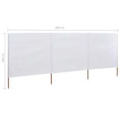 Greatstore 3-panelni vetrobran tkanina 400x160 cm peščeno bel