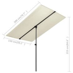 Vidaxl Zunanji senčnik z aluminijastim drogom 2x1,5 m peščeno bel