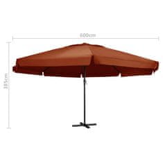 Vidaxl Zunanji senčnik z aluminijastim drogom 600 cm terakota