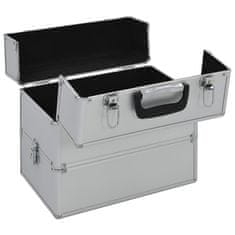Vidaxl Kovček za ličila 37x24x35 cm srebrn aluminij