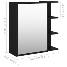 Greatstore Kopalniška omarica z ogledalom črna 62,5x20,5x64 cm