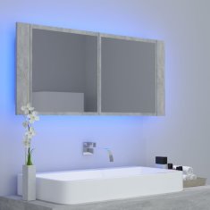 Vidaxl LED kopalniška omarica z ogledalom betonsko siva 100x12x45 cm