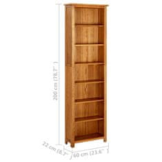 Greatstore Knjižna omara 7-nadstropna 60x22x200 cm trdna hrastovina