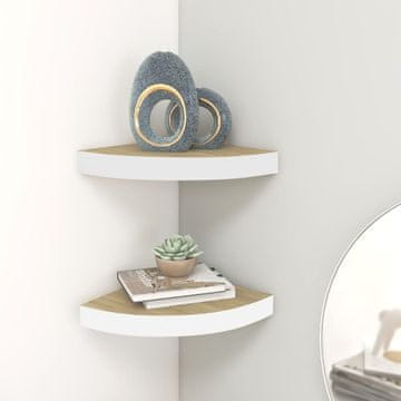 Vidaxl vidaXL Kotne stenske police, 2 kosa, hrast in bela, 25x25x3,8 cm, MDF