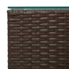 Vidaxl Stranska mizica s stekleno površino rjava 35x35x52cm poli ratan