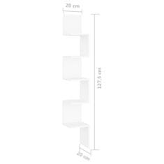 Vidaxl Stenska kotna polica bela 20x20x127,5 cm iverna plošča