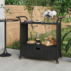 Vidaxl Barski voziček s predalom črn 100x45x97 cm poli ratan