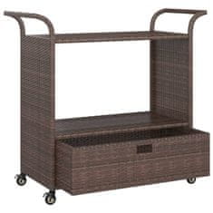 Vidaxl Barski voziček s predalom rjav 100x45x97 cm poli ratan