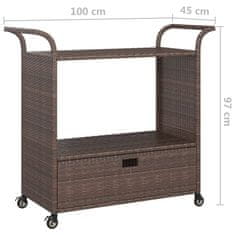 Greatstore Barski voziček s predalom rjav 100x45x97 cm poli ratan