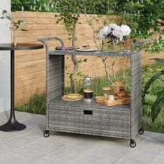 Vidaxl Barski voziček s predalom siv 100x45x97 cm poli ratan