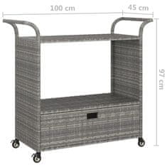 Greatstore Barski voziček s predalom siv 100x45x97 cm poli ratan