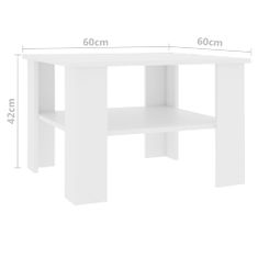 shumee Klubska mizica bela 60x60x42 cm iverna plošča