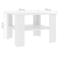 Vidaxl Klubska mizica bela 60x60x42 cm iverna plošča