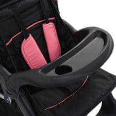 shumee Dvojni otroški voziček jeklen roza in črn
