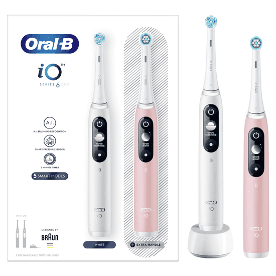 Oral-B iO Series 6 komplet magnetnih zobnih ščetk, bela in roza