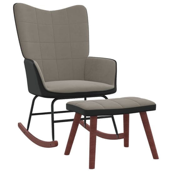 Greatstore Gugalni stol s stolčkom svetlo siv žamet in PVC