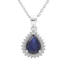 Brilio Silver Luksuzna srebrna ogrlica s safirjem CL-FS-5627S (verižica, obesek)