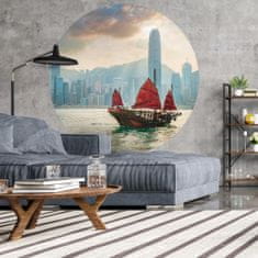 Vidaxl WallArt Okrogla stenska poslikava Skyline z ladjo za smeti, 142,5 cm