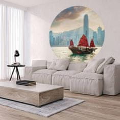 Vidaxl WallArt Okrogla stenska poslikava Skyline z ladjo za smeti, 142,5 cm
