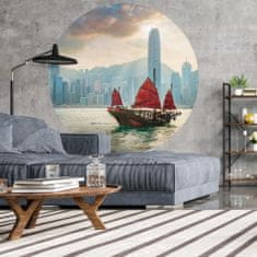 shumee WallArt Okrogla stenska poslikava Skyline z junk boat, 190 cm