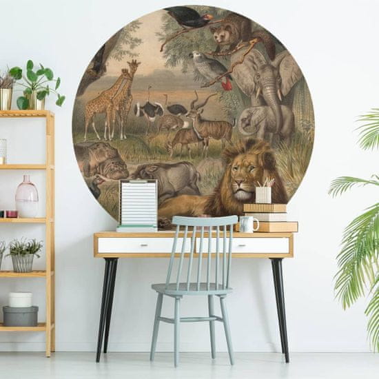 Greatstore WallArt Okrogla tapeta Animals of Africa 142,5 cm