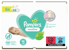 Pampers Sensitive otroški vlažilni robčki, 6x 80 kosov