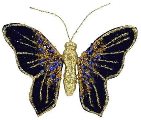 DUE ESSE metulj s sponko, modro-zlat, 16 x 12 cm