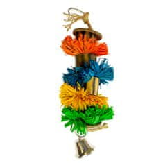 Duvo+ Barvita viseča igrača iz rafije, bambusa in kokosa za eksotične ptice L 29x8,9x8,9cm