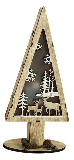 DUE ESSE jelenčki, svetleče leseno božično drevo, 32 cm